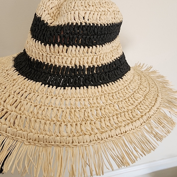 NWT Express Straw Sun Hat Tan/Black - Picture 5 of 7